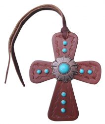 Showman Leather Tie On Cross with Turquoise Stone Concho
